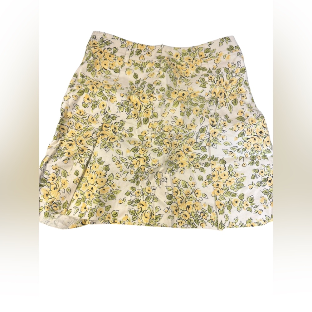 LOFT Yellow and Green Floral A-Line Skirt